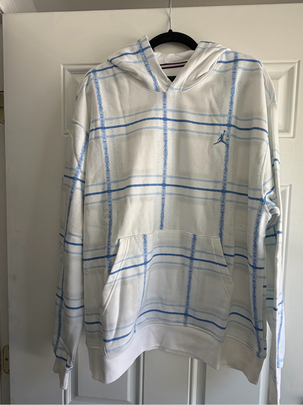 Jordan Flight MVP Hoodie & Jogger Set  NWT XL White & Light Blue Plaid